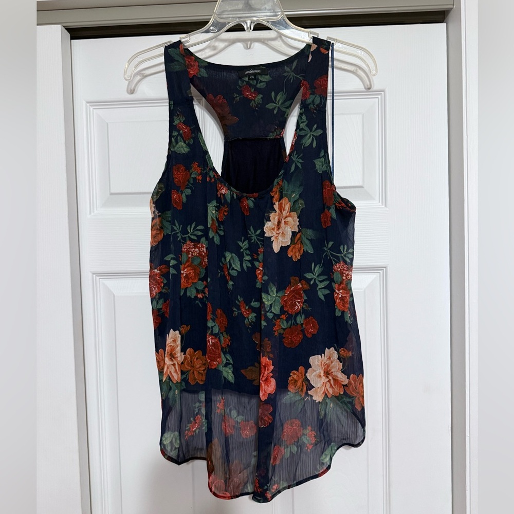 Ambiance Navy & Orange Floral Tank Top - Size 2X